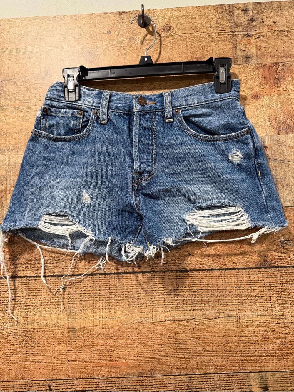 We The Free Button Fly Blue Denim Cutoff Distressed Shorts Size 25